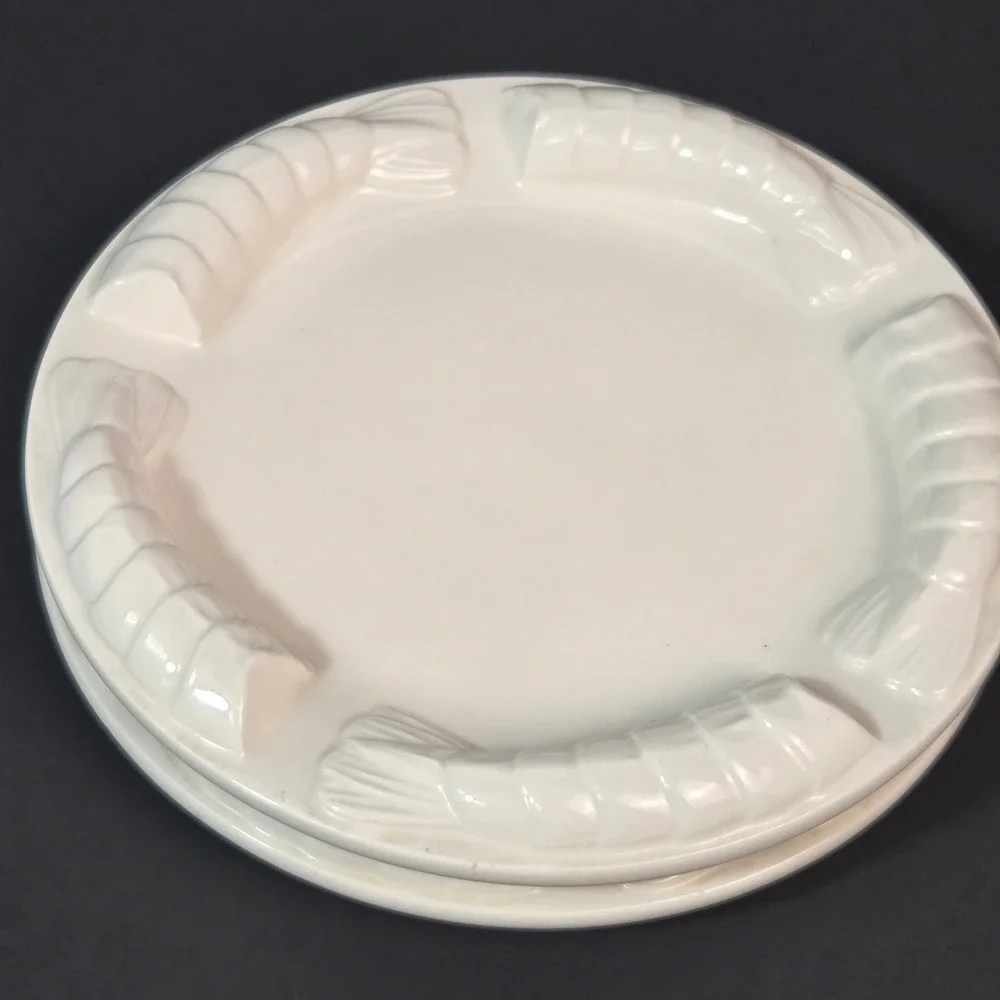 Vintage 1984 Shafford Japan Shrimp Cocktail Plates White Ceramic Set of 2 6.25in